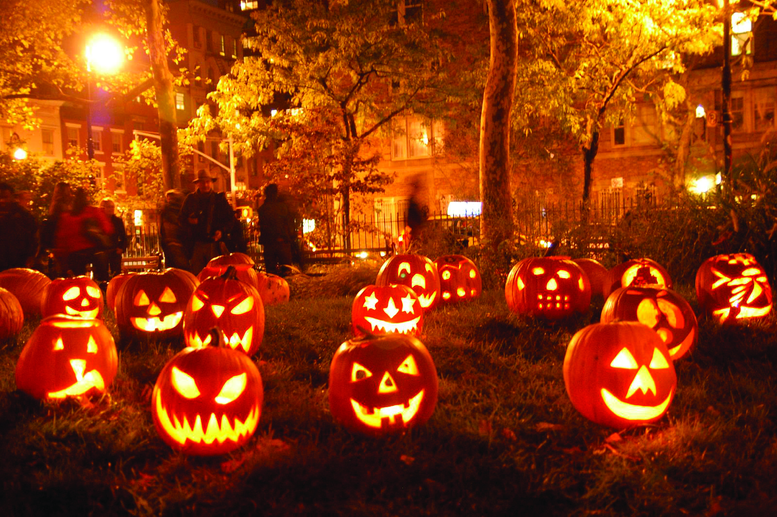 Lit up pumpkins in Halloween