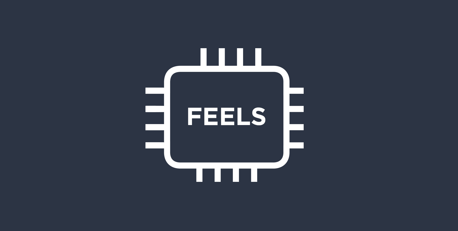 Illustration of a computer chip with the word FEELS on it
