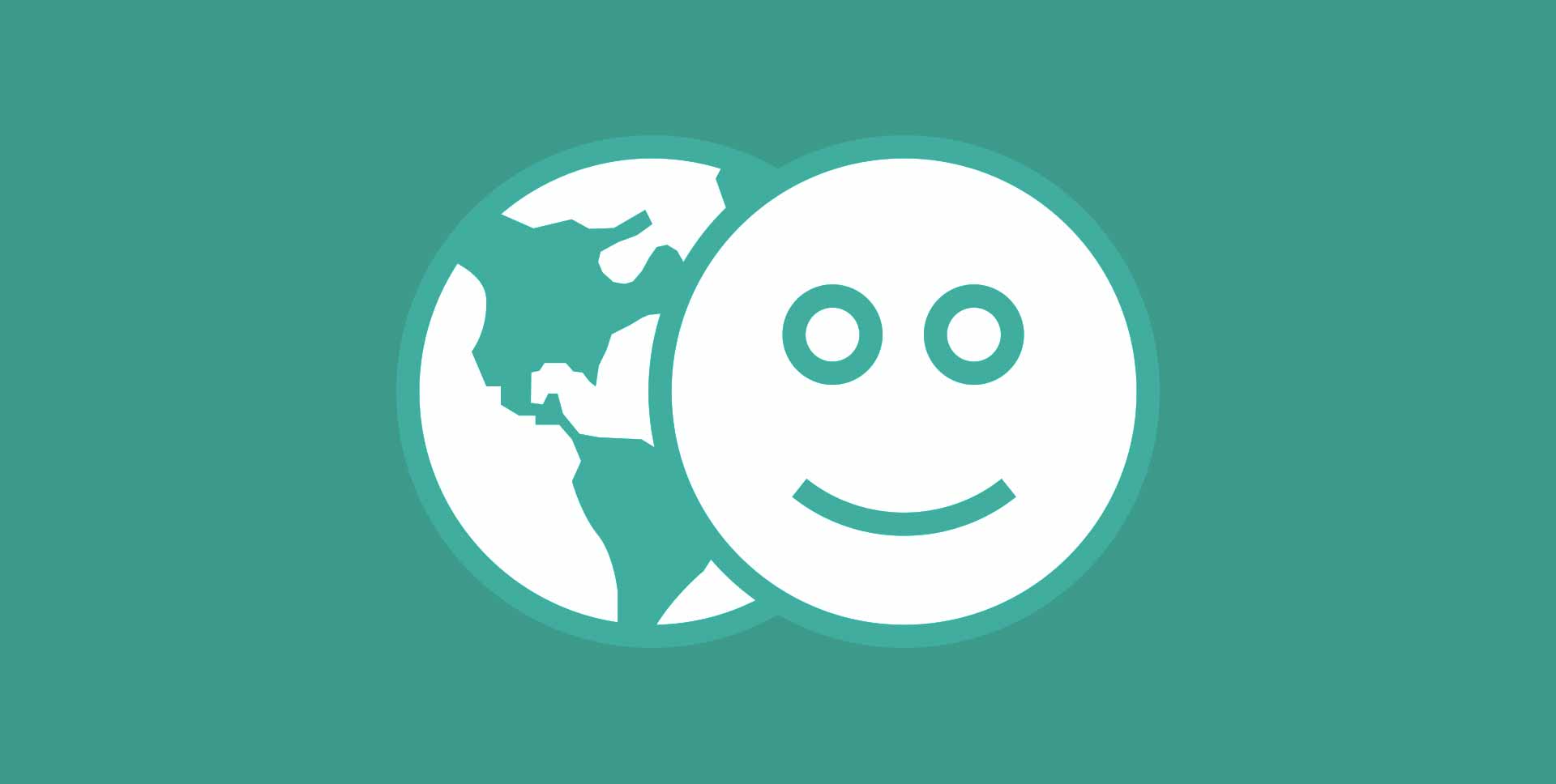 Illustration of the world and a smiley face, both on a green background