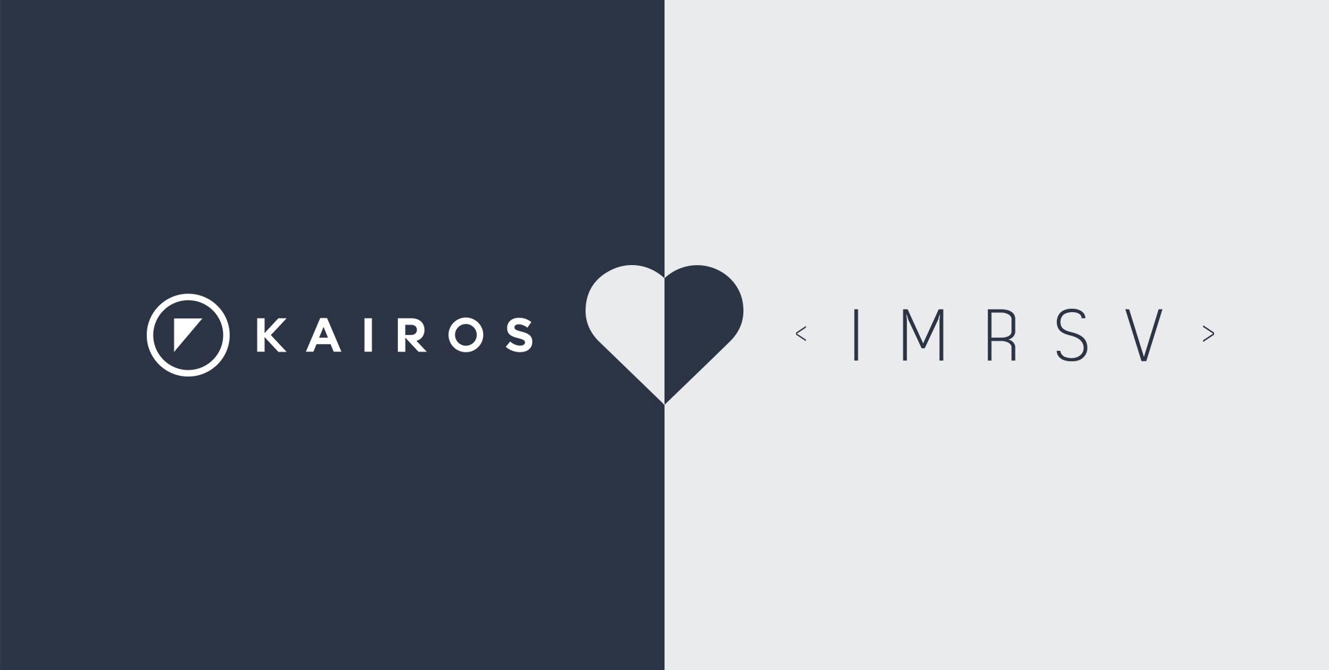 Kairos and IMRSV (Immersive) logos seperated by a heart symbol
