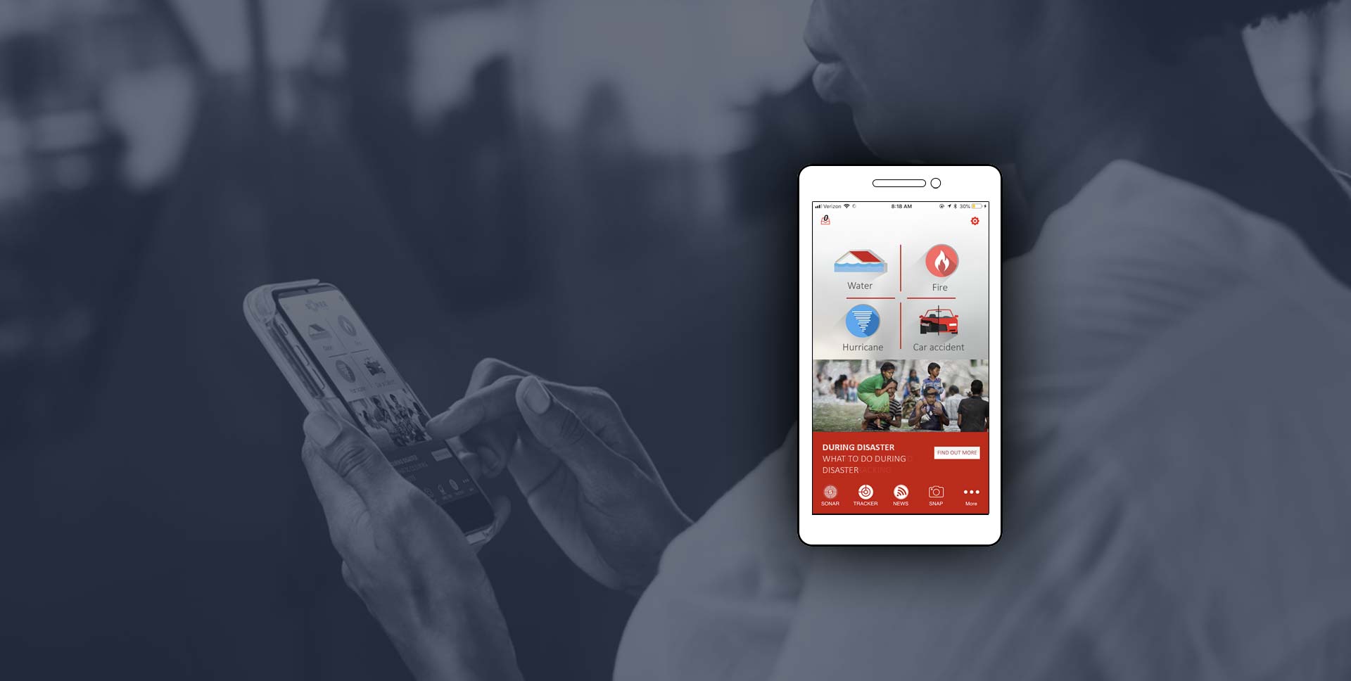 Photo of the Sonar disaster app in action on Android smartphone