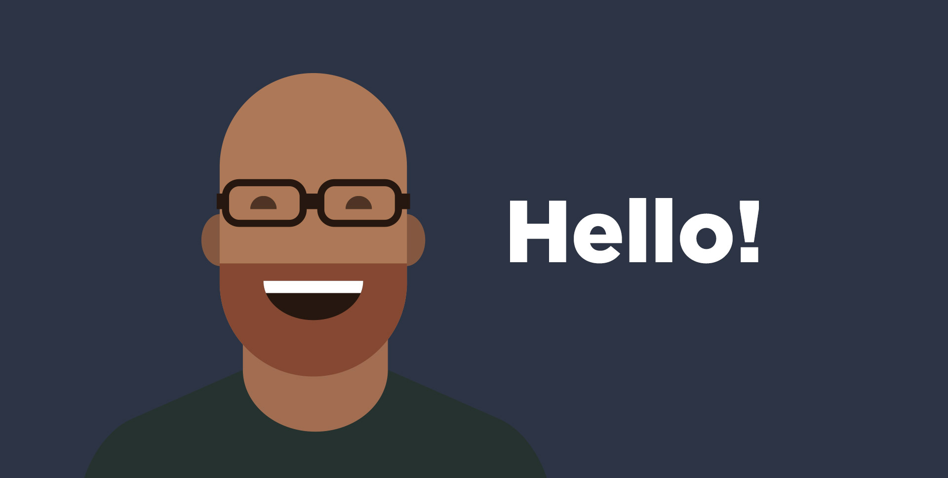 Drawing of a man smiling with the text 'Hello!'